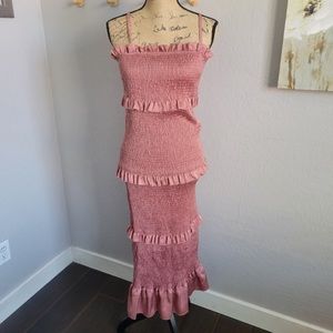 *SOLD* PINKBLUSH Smocked satin midi dress size S/M